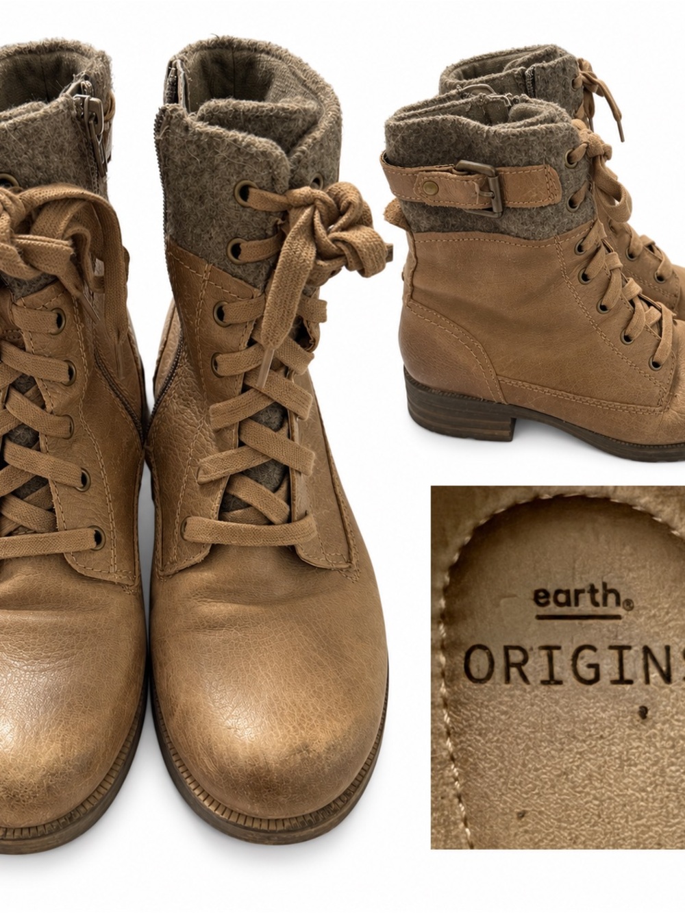 Earth Origins Palmer Taupe Lace-Up Ankle Boots – Women’s Size 8
